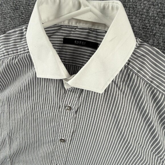 Gucci Striped Black White Contrast Collar Italy Made Button Up Shirt Size Woven - Picture 3 of 16